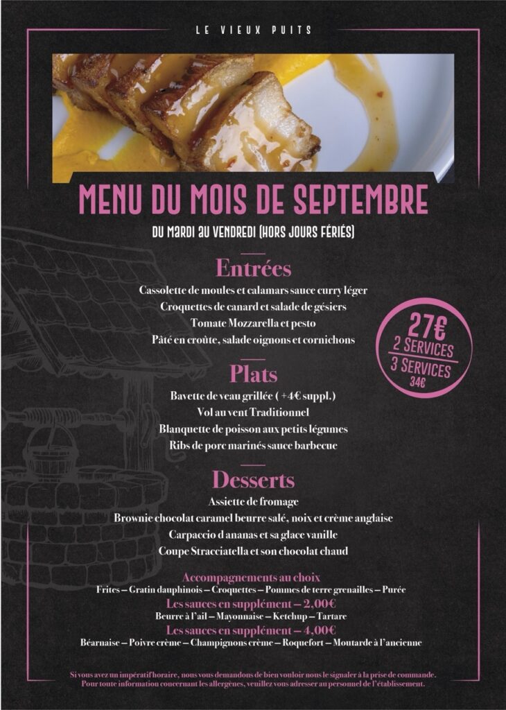 Menu du mois en cours