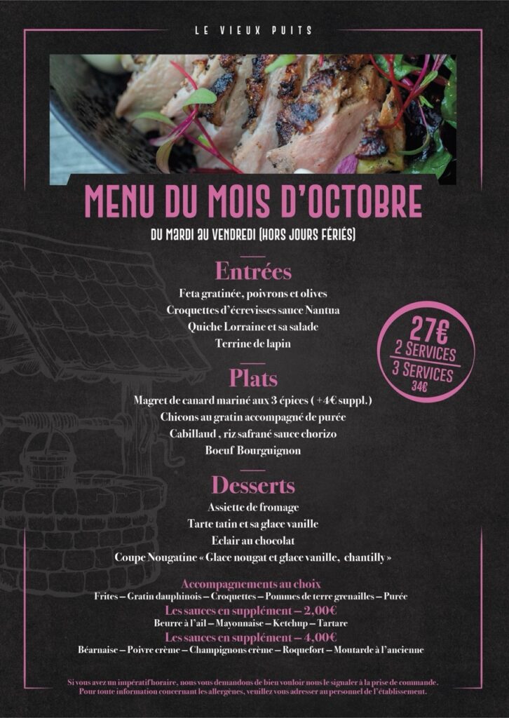 Menu du mois prochain